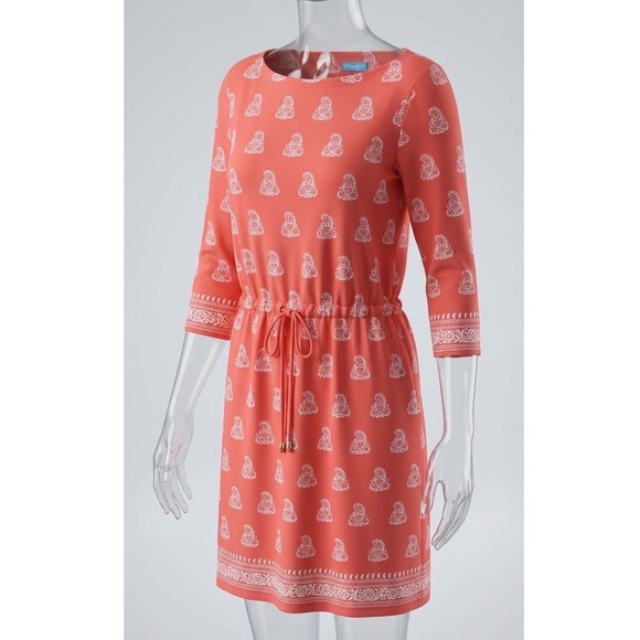 J. McLaughlin Dresses & Skirts - J McLaughlin Marianne 3/4 Sleeve Coral Patterned Dress Nylon size Medium